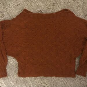 Unbranded Women’s Sz L Sweater Rust Cable Knit Off Shoulder Balloon Sleeve Chic